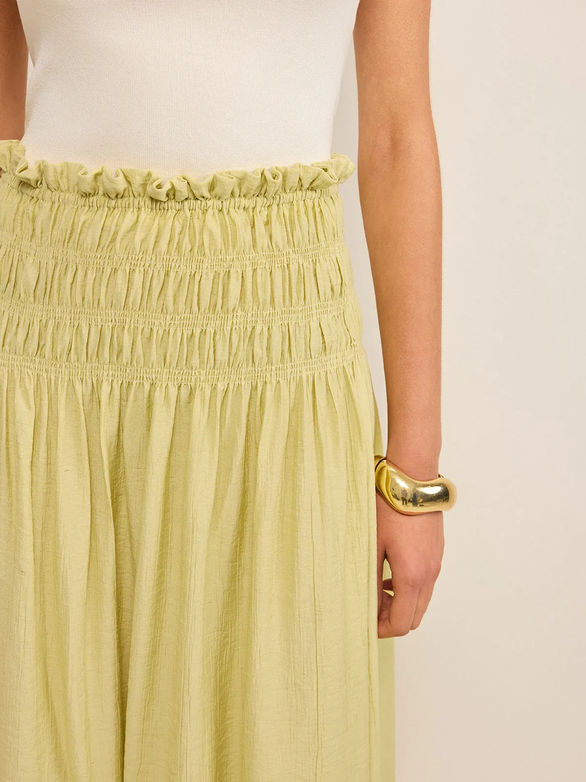 Pleated Linen Smocked Maxi Skirt sold by COMMENSE product image thumbnail 5