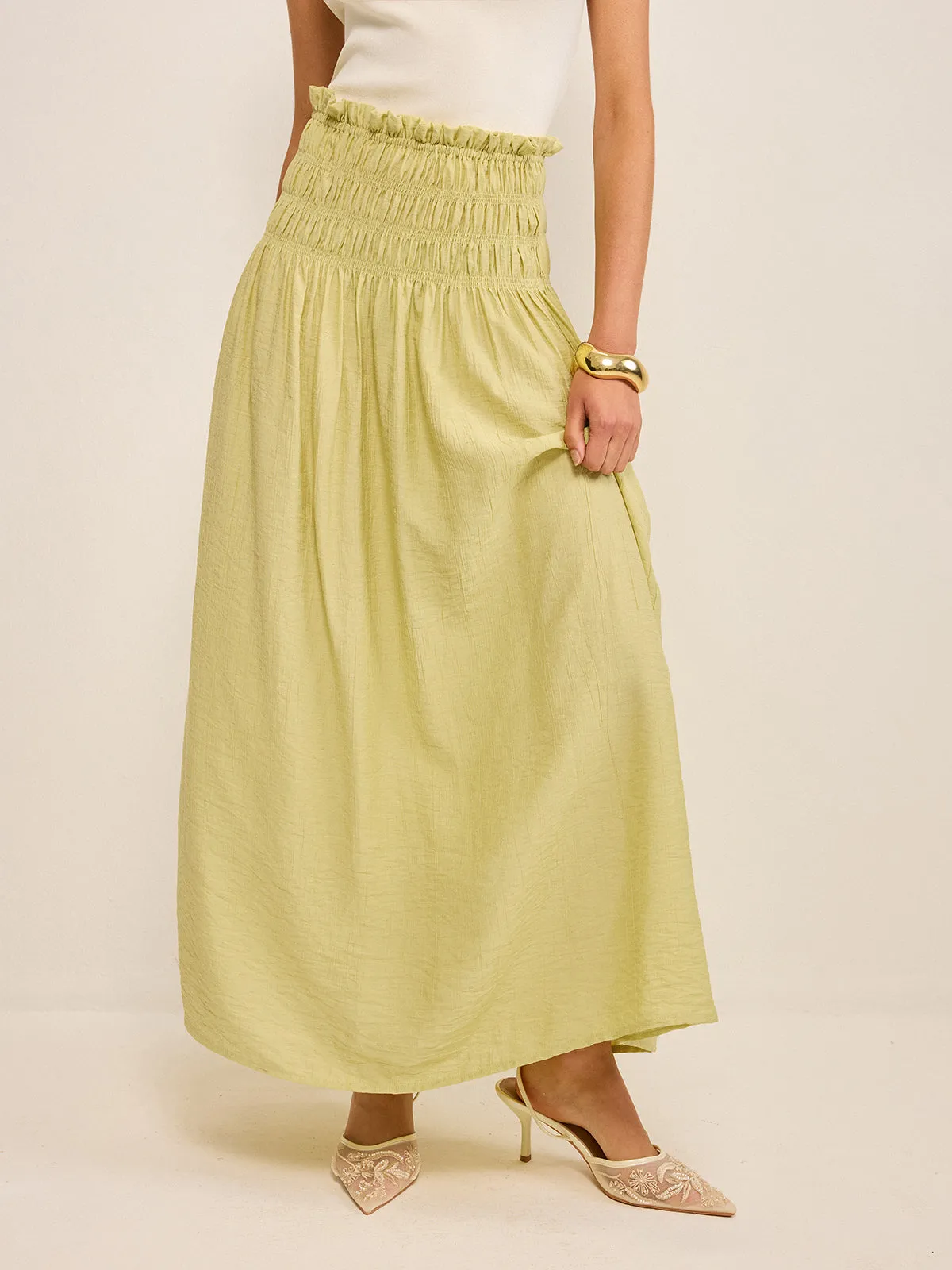 Pleated Linen Smocked Maxi Skirt sold by COMMENSE product image thumbnail 3