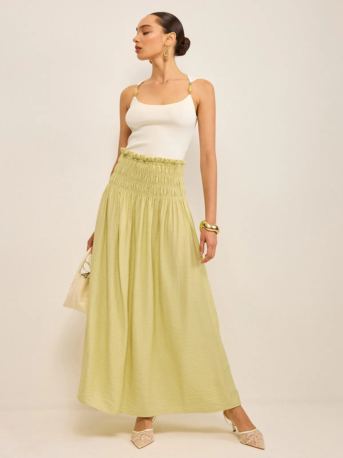 Pleated Linen Smocked Maxi Skirt sold by COMMENSE product image thumbnail 2