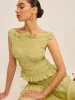 Reversible Pleated Linen Top with Ruffled Neckline sold by COMMENSE