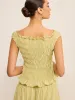 Reversible Pleated Linen Top with Ruffled Neckline sold by COMMENSE