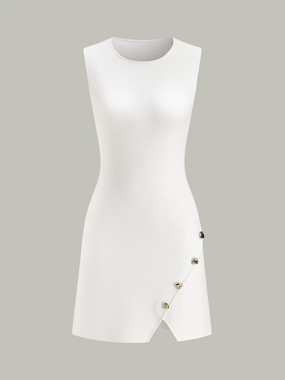 Sleeveless Slit Mini Dress with Metal Decor sold by COMMENSE