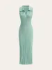 Ribbed Textured Knit Midi Dress with Polo Collar sold by COMMENSE