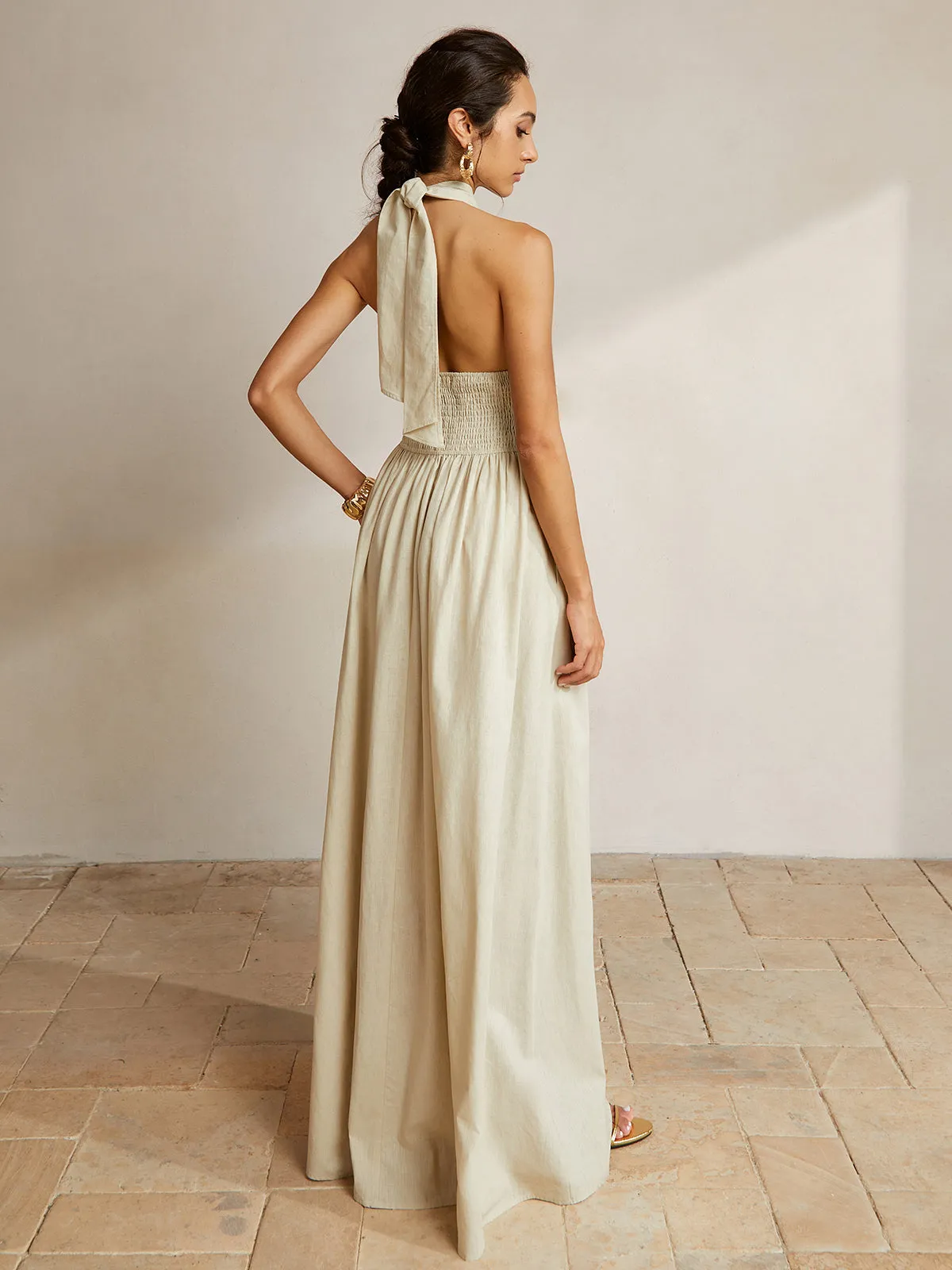 Criss Cross Halter Pockets Long Dress sold by COMMENSE product image thumbnail 3