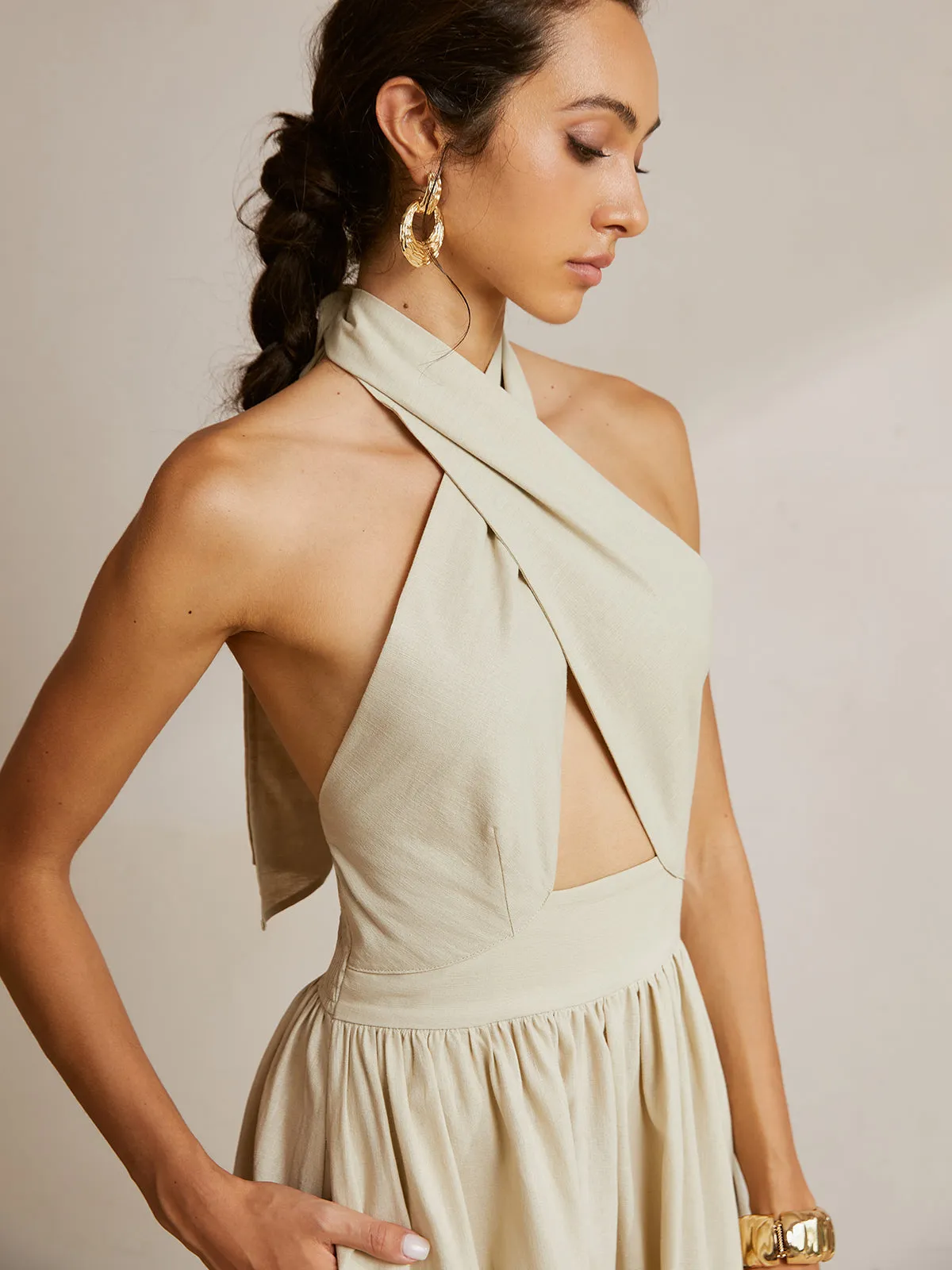 Criss Cross Halter Pockets Long Dress sold by COMMENSE product image thumbnail 5