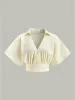 Ruched Short Sleeve Collared Top sold by COMMENSE