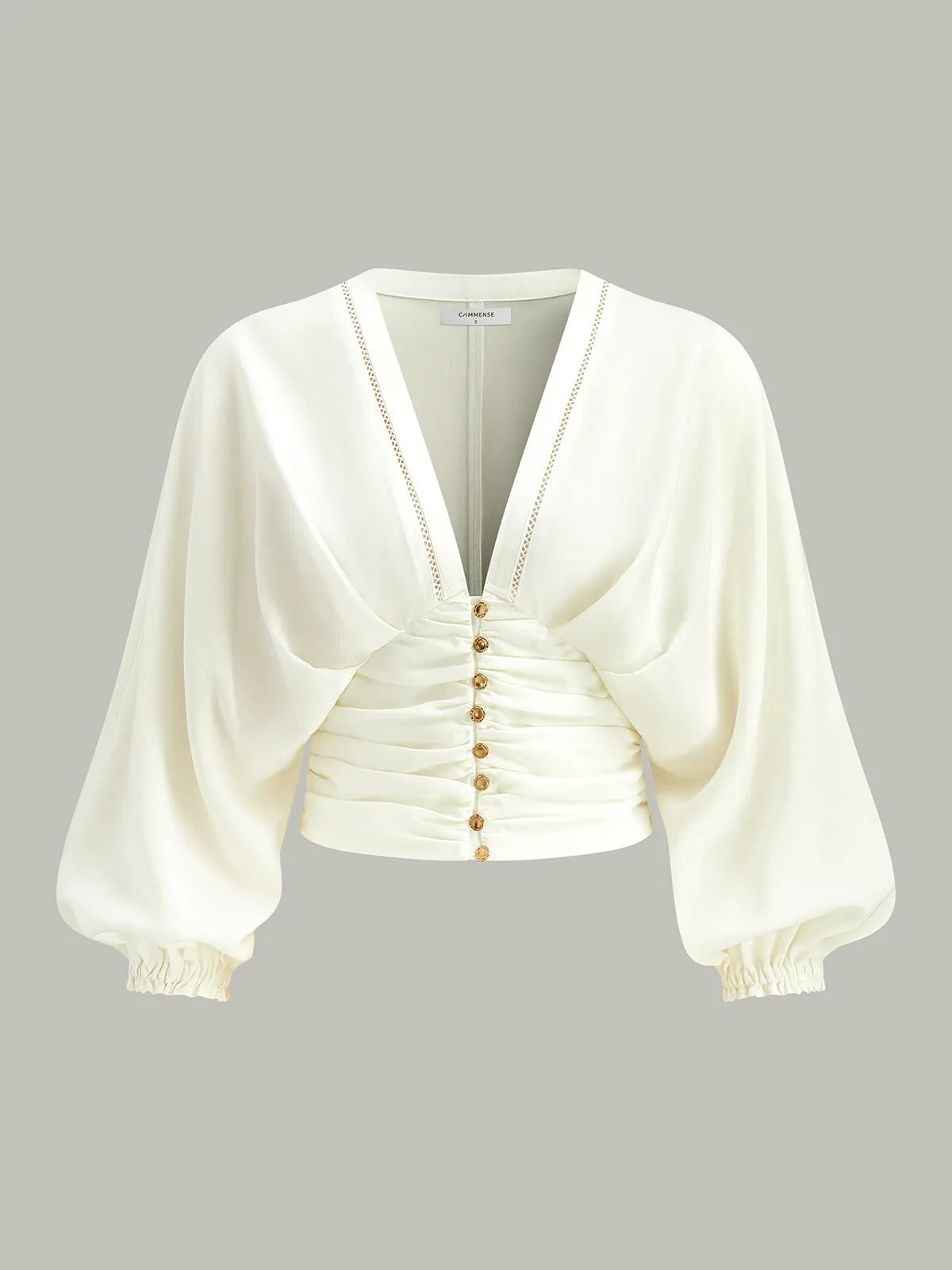 Ruched Buttoned Top sold by COMMENSE