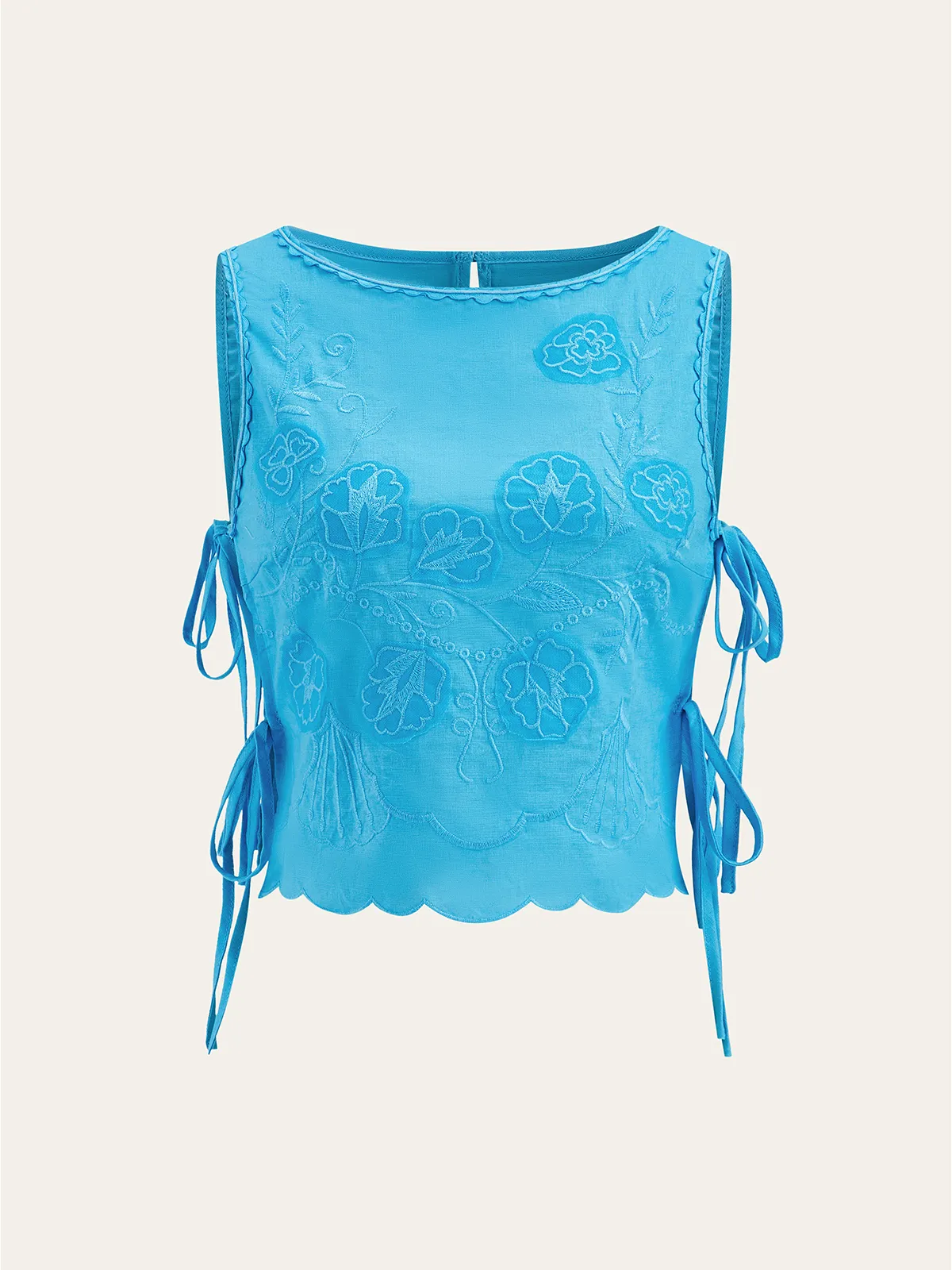 Tie-detail Floral Embroidery Top sold by COMMENSE