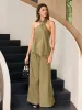 Halter Neck Knot Top and Wide Leg Pants Set sold by COMMENSE