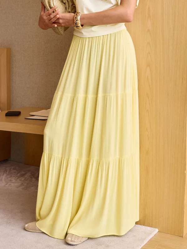 Semi-Sheer Tiered Maxi Skirt with Elastic Waist sold by COMMENSE