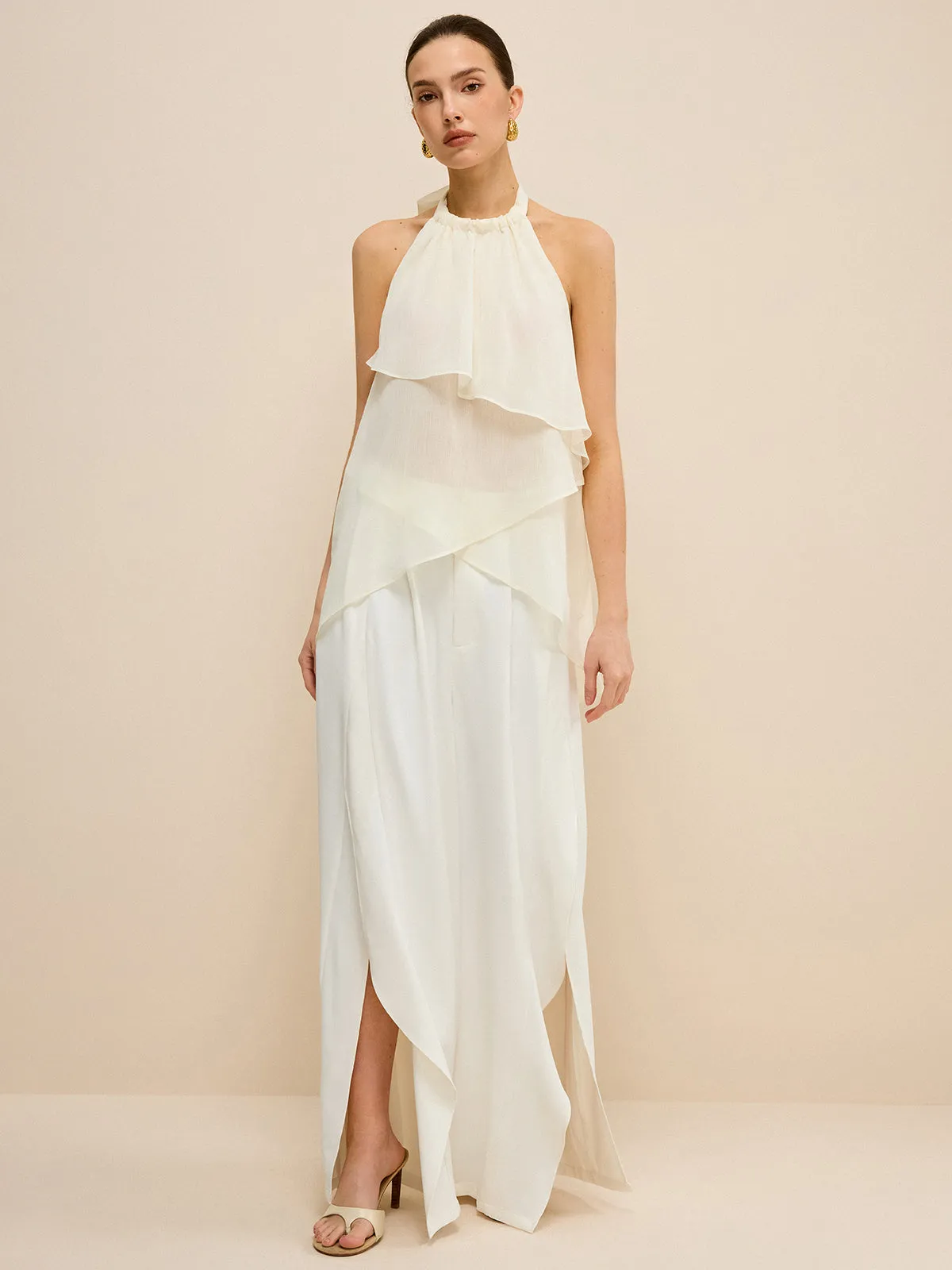 Mid-Waisted Wide-Leg Pants with Side Slits sold by COMMENSE product image thumbnail 2