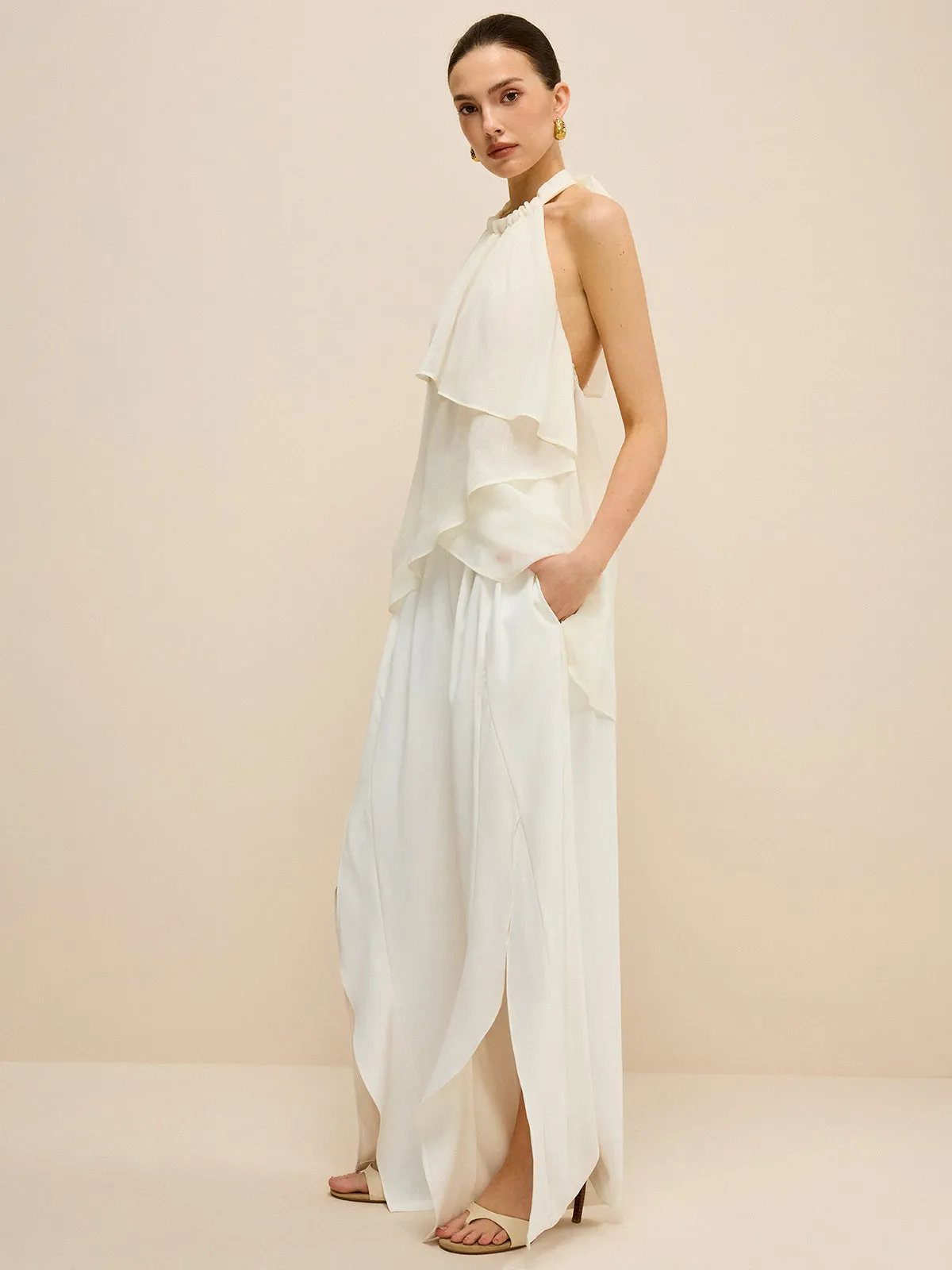 Mid-Waisted Wide-Leg Pants with Side Slits sold by COMMENSE product image thumbnail 5