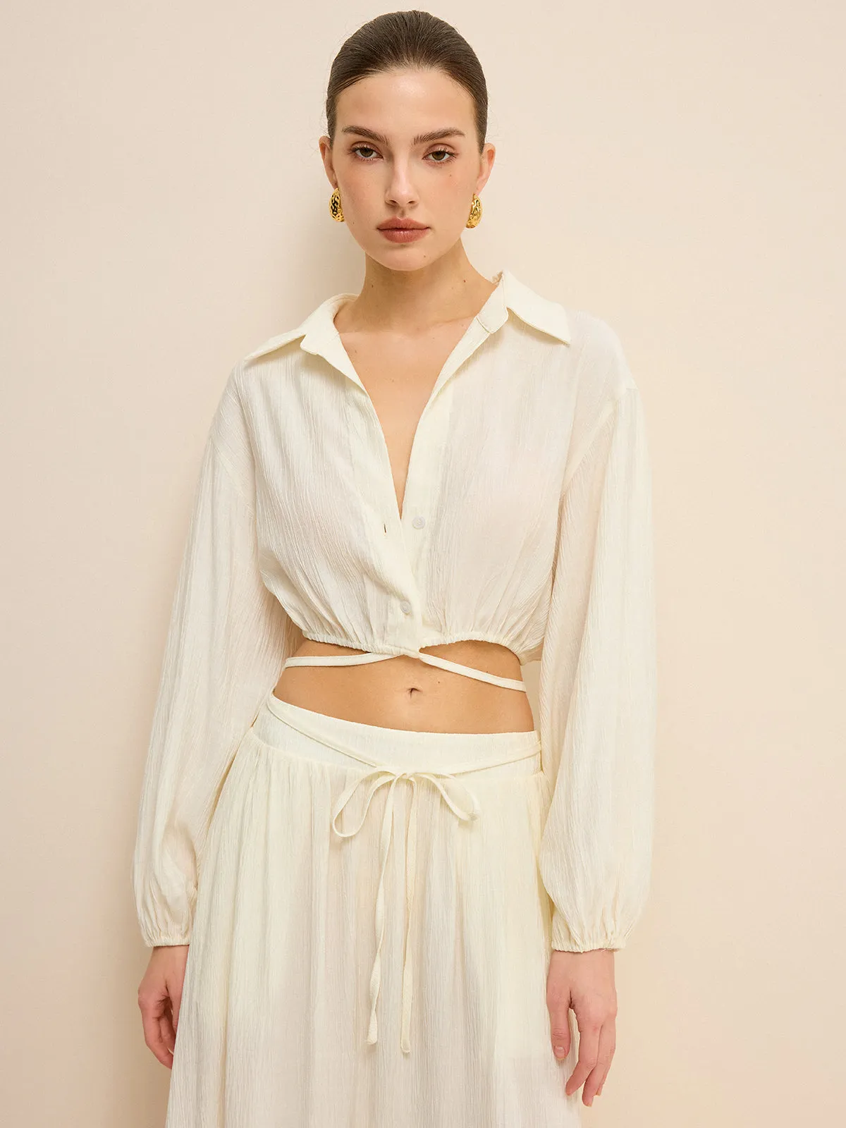 Cropped Shirt with Crisscross Tie-Back sold by COMMENSE product image thumbnail 3