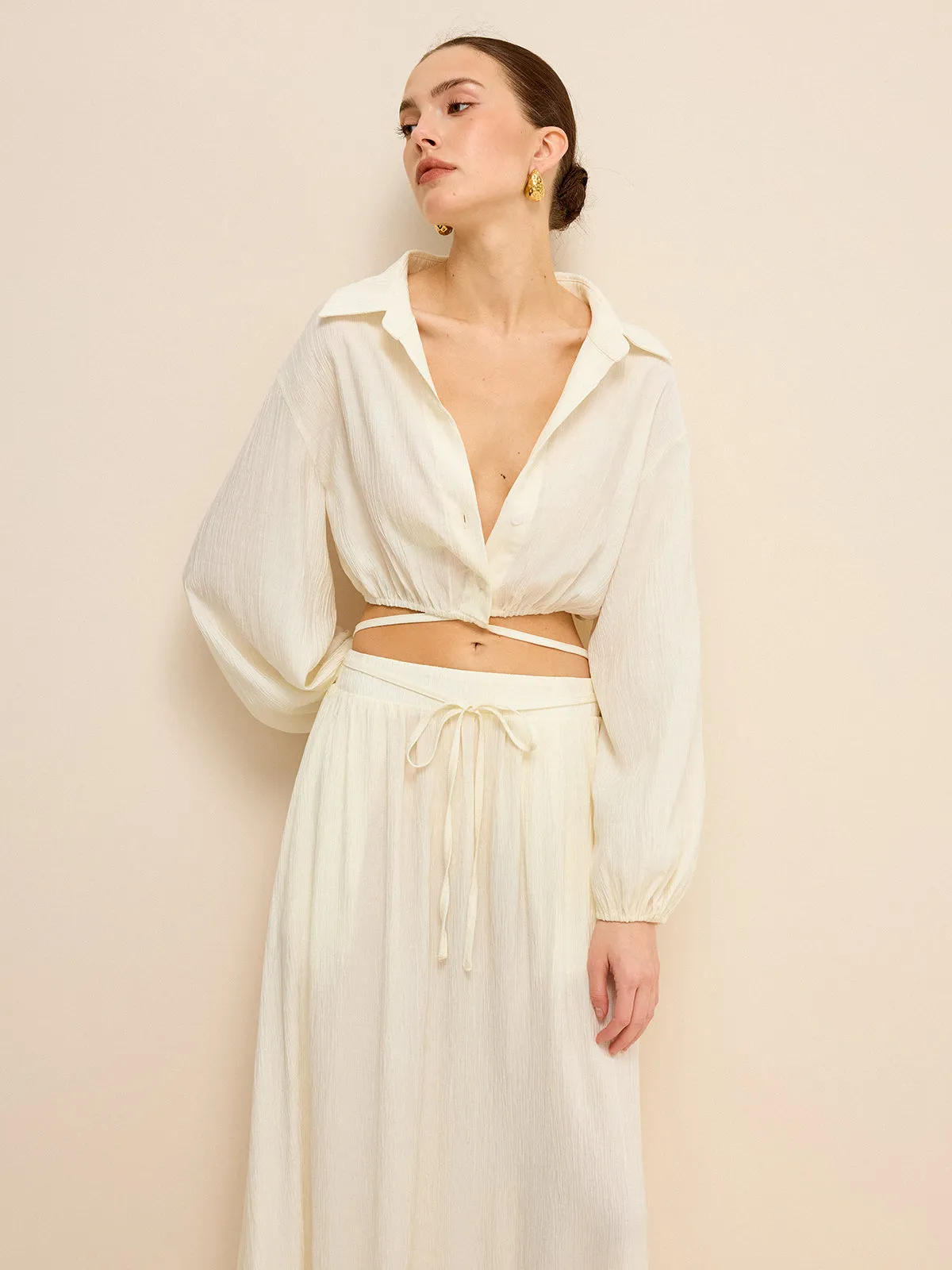 Cropped Shirt with Crisscross Tie-Back sold by COMMENSE product image thumbnail 4