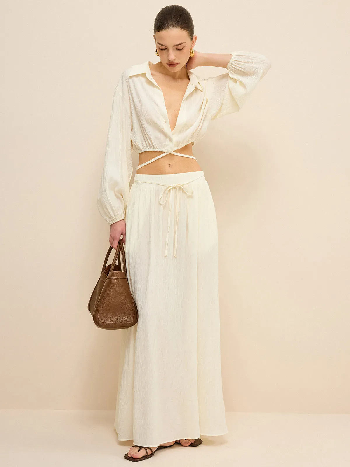 Cropped Shirt with Crisscross Tie-Back sold by COMMENSE product image thumbnail 5