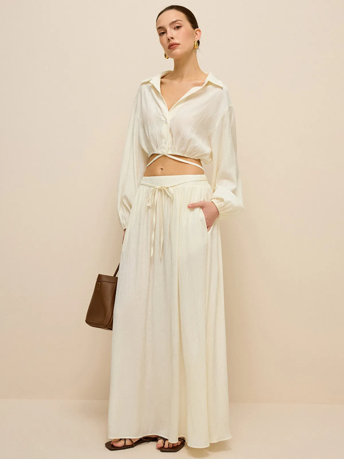 Cropped Shirt with Crisscross Tie-Back sold by COMMENSE