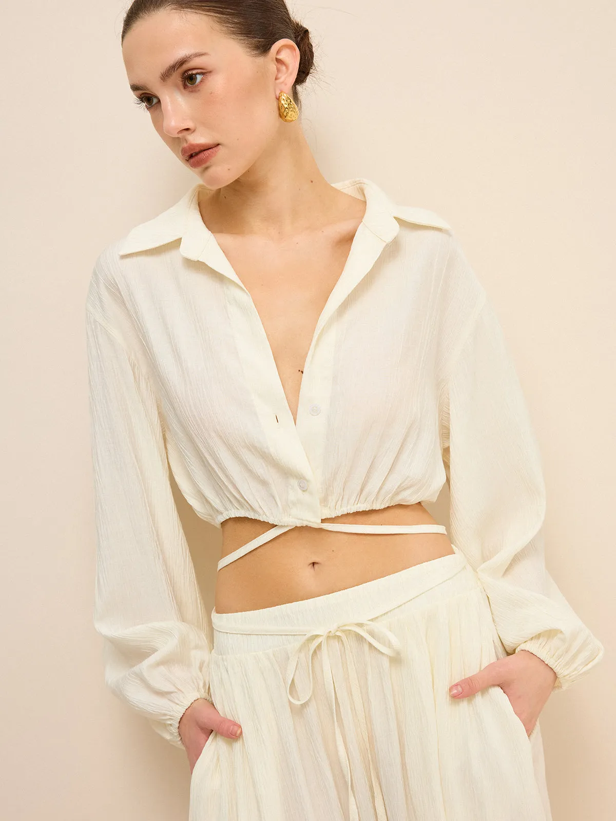 Cropped Shirt with Crisscross Tie-Back sold by COMMENSE product image thumbnail 2