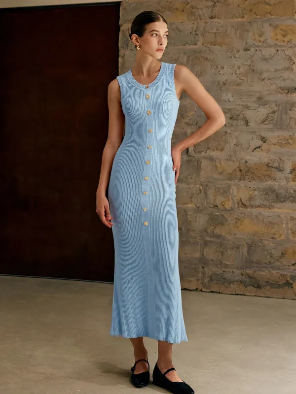 Sleeveless Button-Front Knitted Maxi Dress sold by COMMENSE