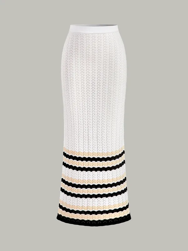 Striped Hem Knit Maxi Skirt sold by COMMENSE