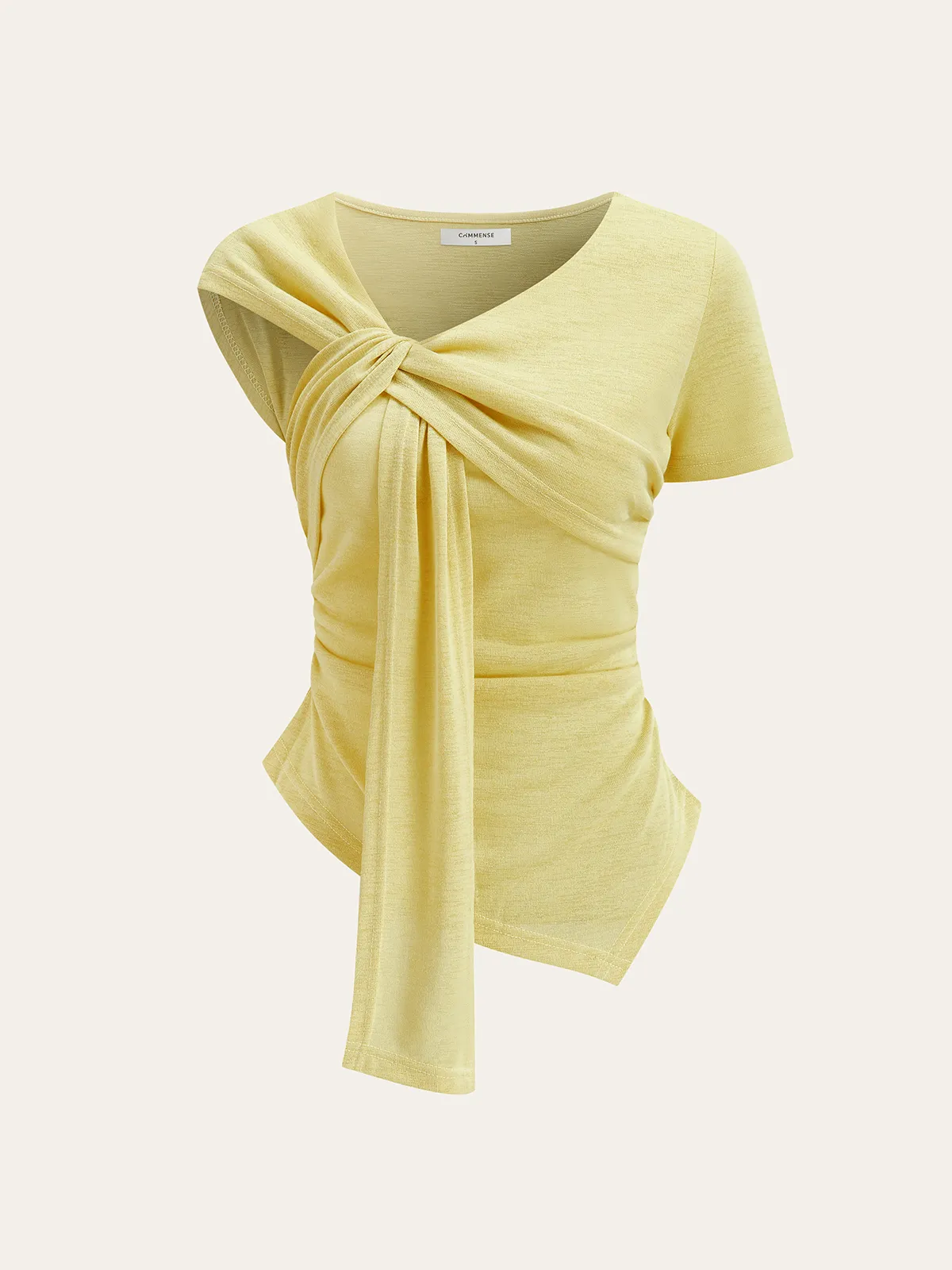 Asymmetrical Ruched Knotted Top sold by COMMENSE