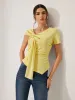 Asymmetrical Ruched Knotted Top sold by COMMENSE
