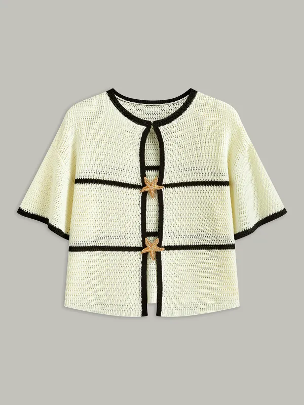 Contrast Trim Starfish Button Knitted Top sold by COMMENSE