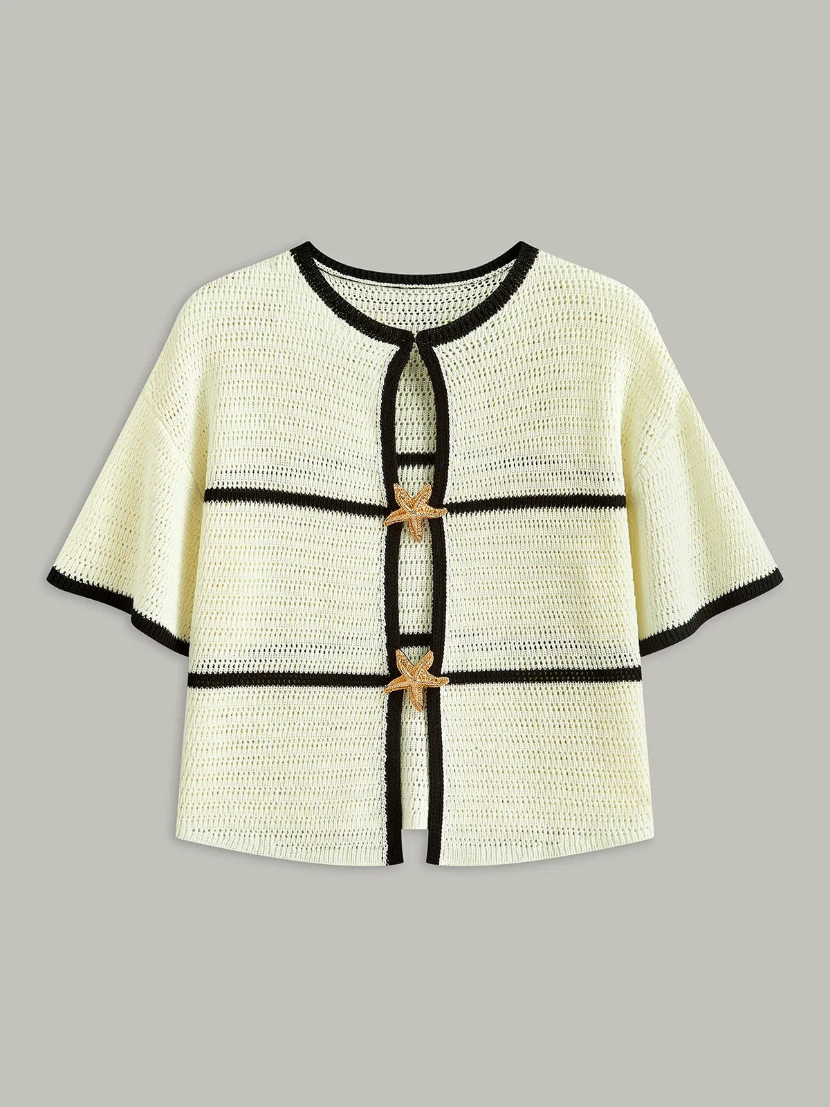 Contrast Trim Starfish Button Knitted Top sold by COMMENSE