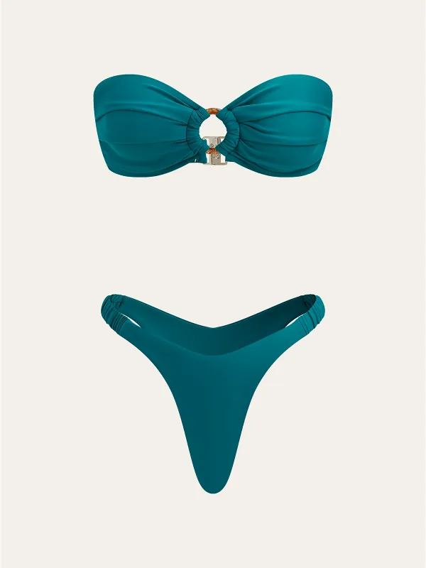 Ruched Bandeau Bikini Set with Ring Detail sold by COMMENSE