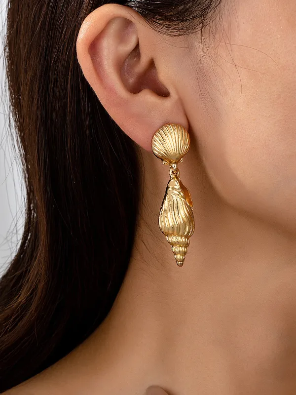 Gold Seashell and Conch-Shaped Drop Earrings sold by COMMENSE