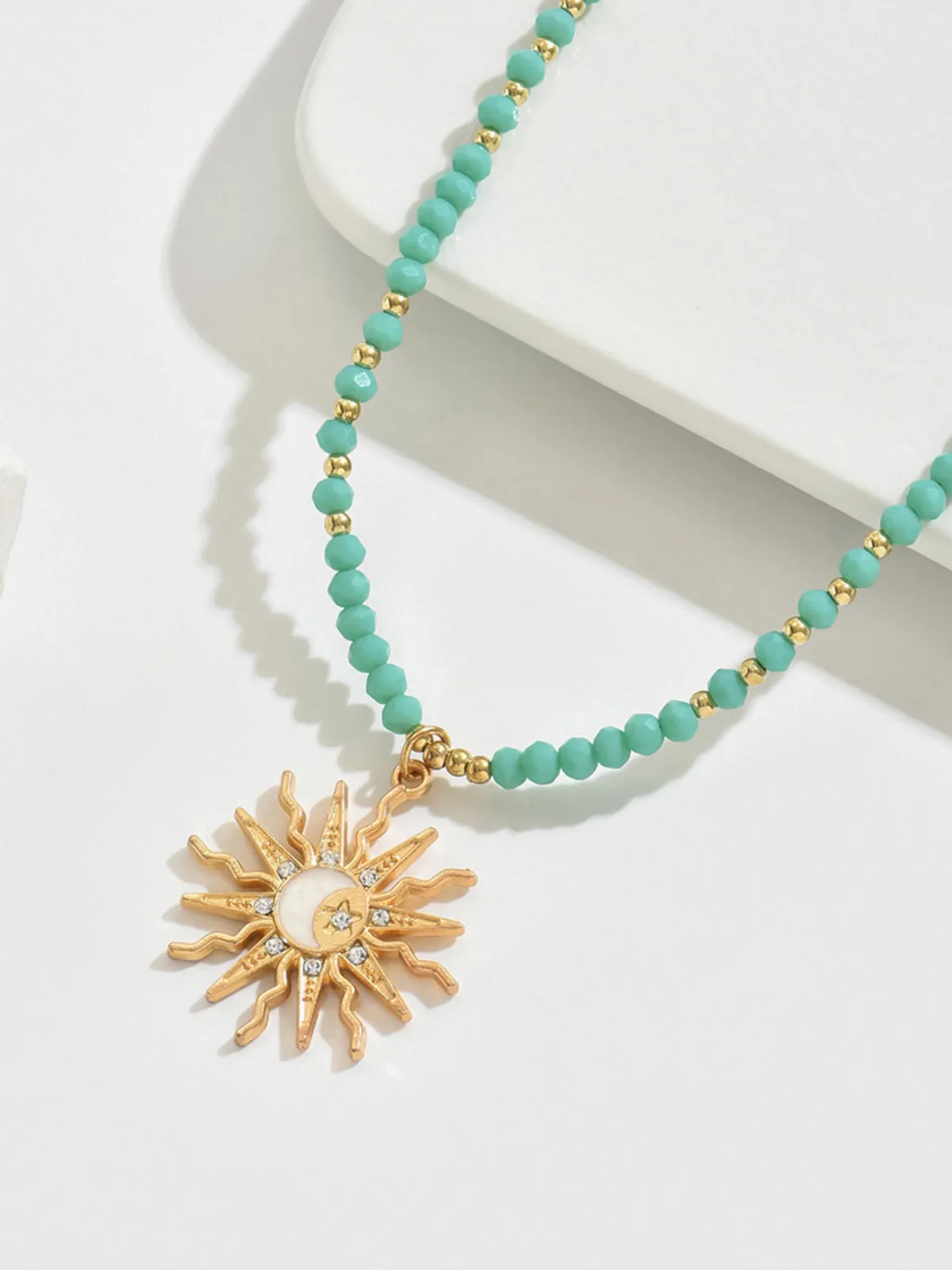 Turquoise Beaded Choker with Sun-Moon Pendant sold by COMMENSE product image thumbnail 2