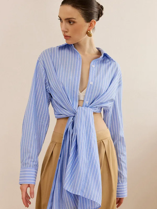 Oversized Striped Knotted Shirt sold by COMMENSE