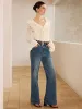 Semi-Sheer Lace Ruffle Trim V-Neck Blouse sold by COMMENSE