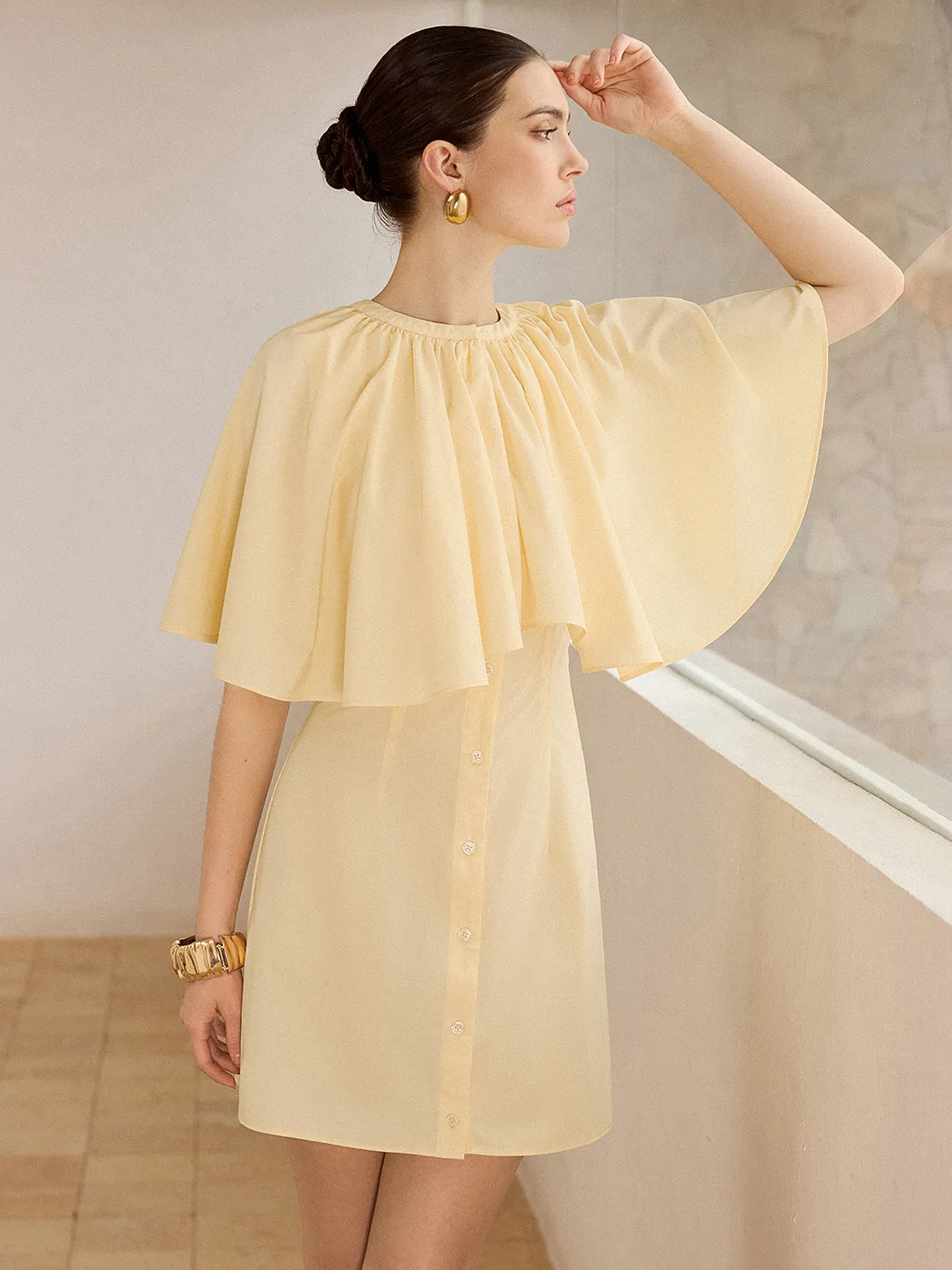 Cape-Sleeve Button-Front Mini Dress sold by COMMENSE product image thumbnail 4