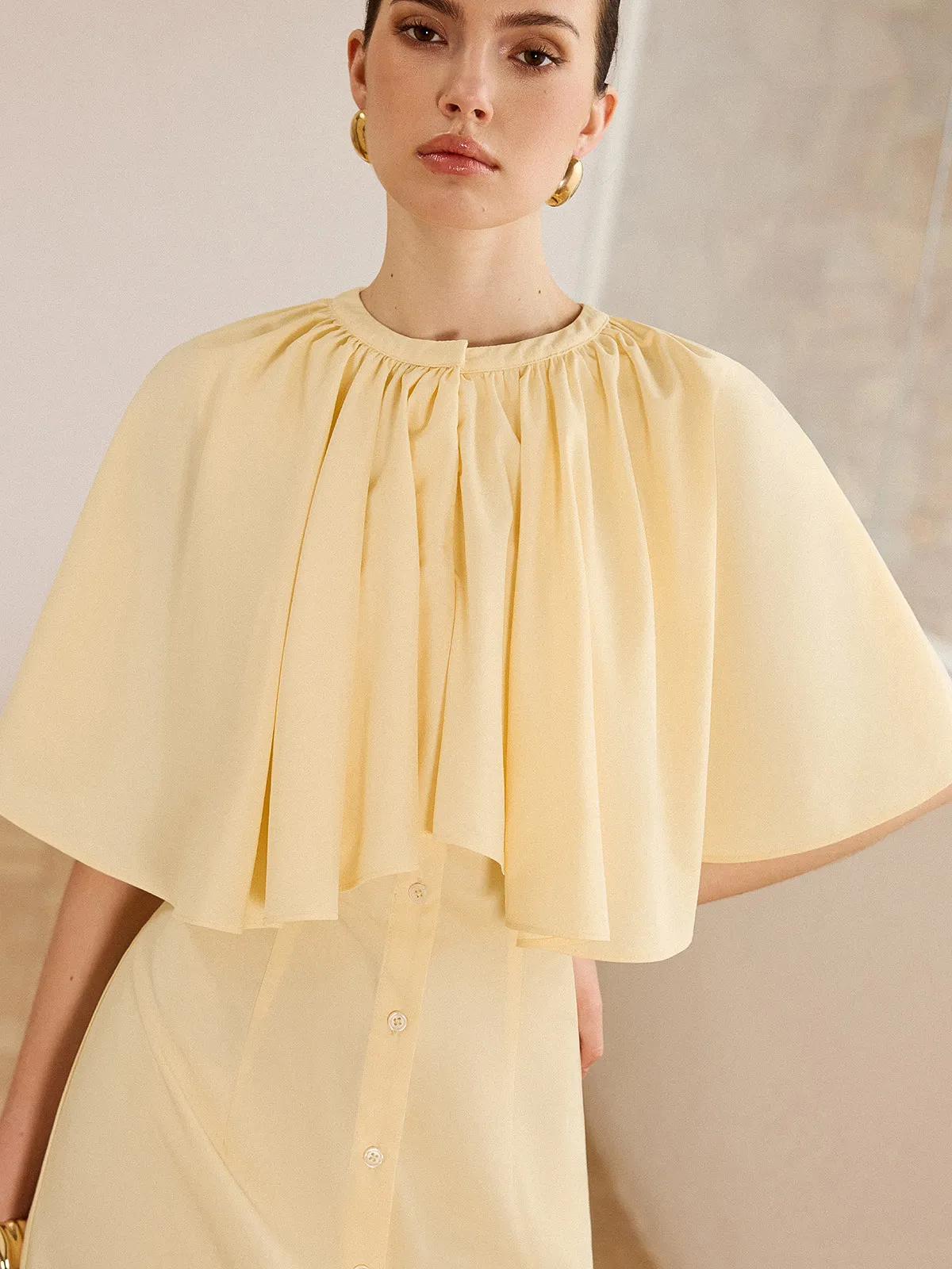 Cape-Sleeve Button-Front Mini Dress sold by COMMENSE product image thumbnail 5