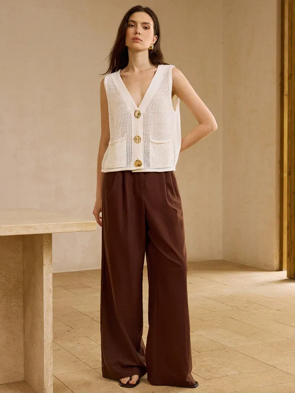 Crochet Button-Front Knit Vest sold by COMMENSE