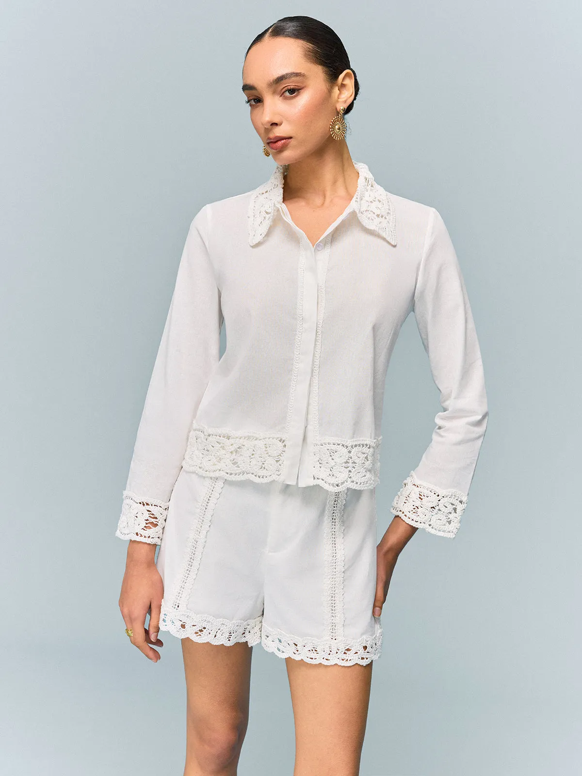 Crochet-Trimmed Shirt sold by COMMENSE product image thumbnail 4