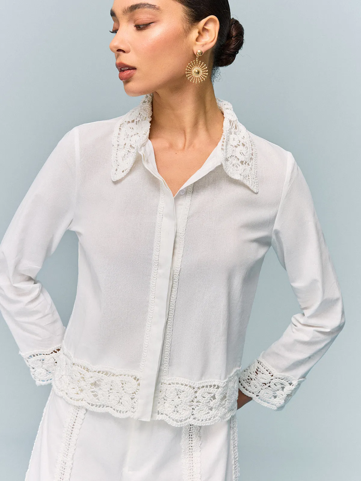 Crochet-Trimmed Shirt sold by COMMENSE product image thumbnail 5