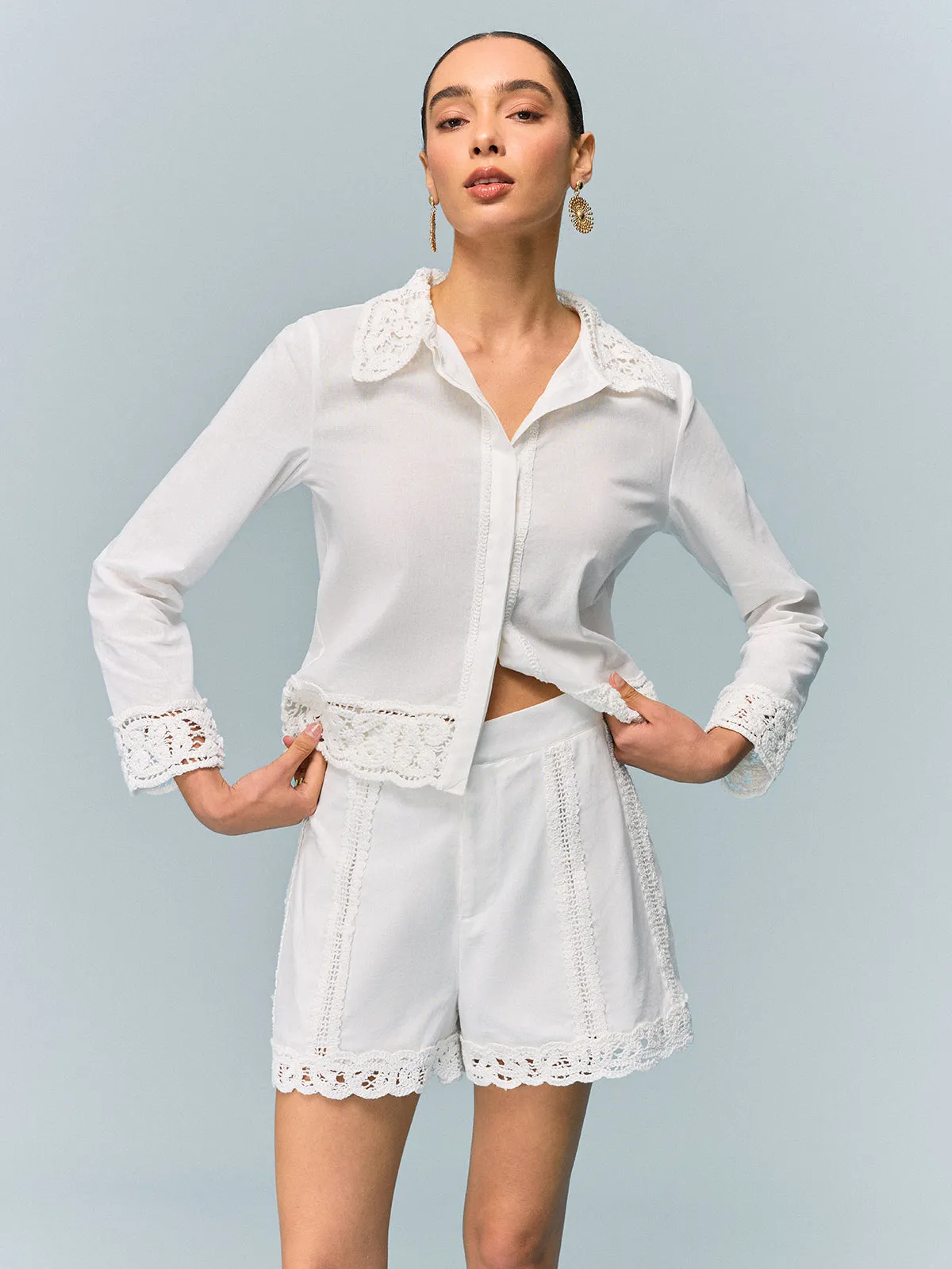 Crochet-Trimmed Shirt sold by COMMENSE product image thumbnail 3