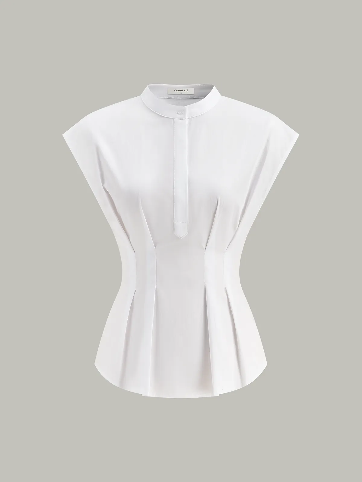 Mandarin-Collar Cap-Sleeve Peplum Shirt sold by COMMENSE product image thumbnail 2