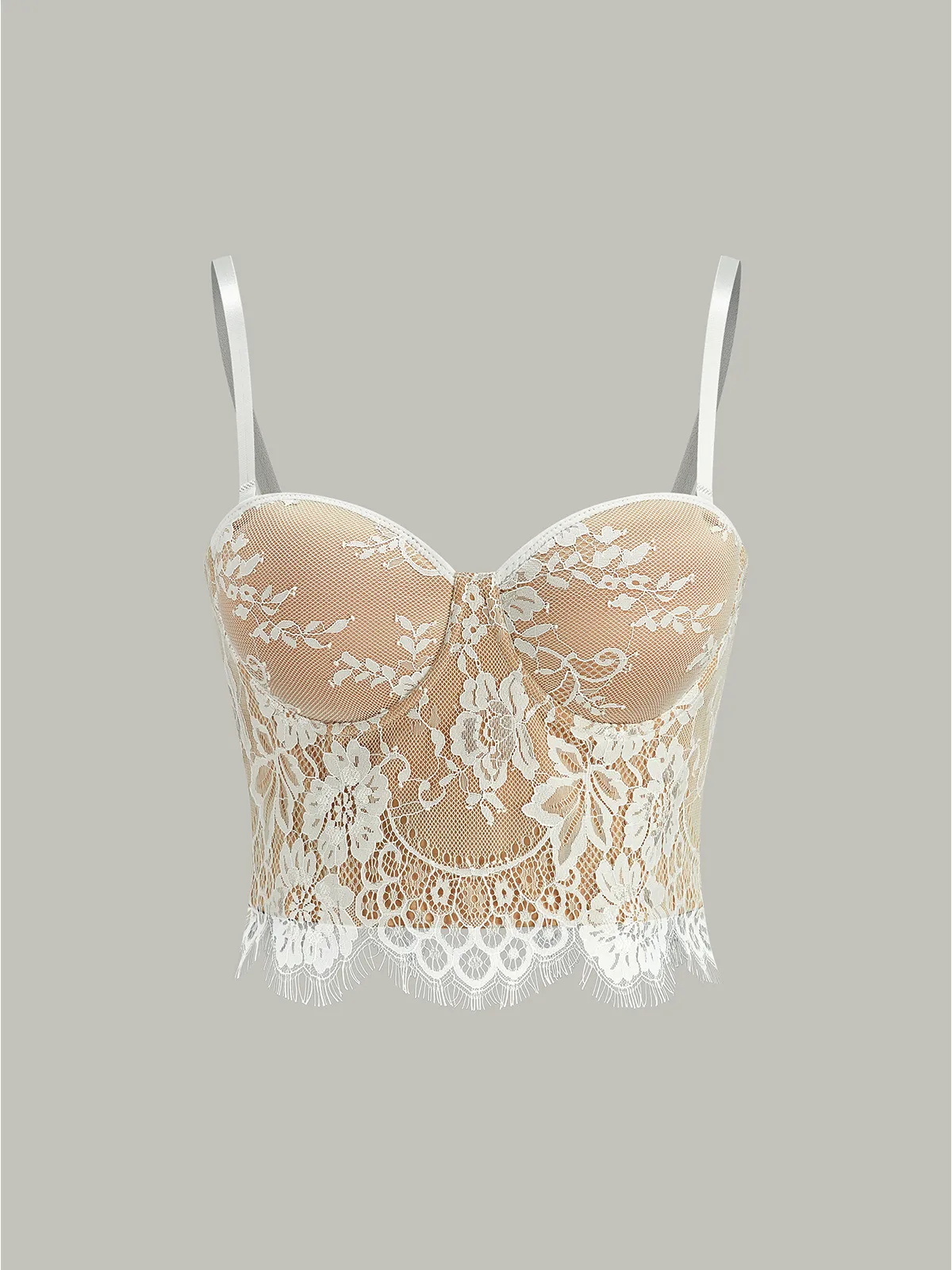 Semi-Sheer Lace-Trimmed Corset Top sold by COMMENSE