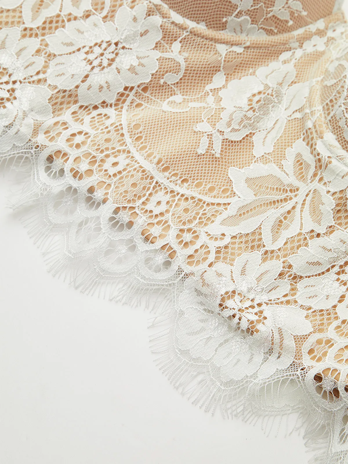 Semi-Sheer Lace-Trimmed Corset Top sold by COMMENSE product image thumbnail 3