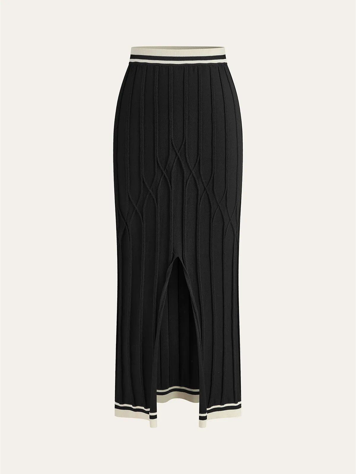 Slit-Front Textured Knit Midi Skirt sold by COMMENSE product image thumbnail 2