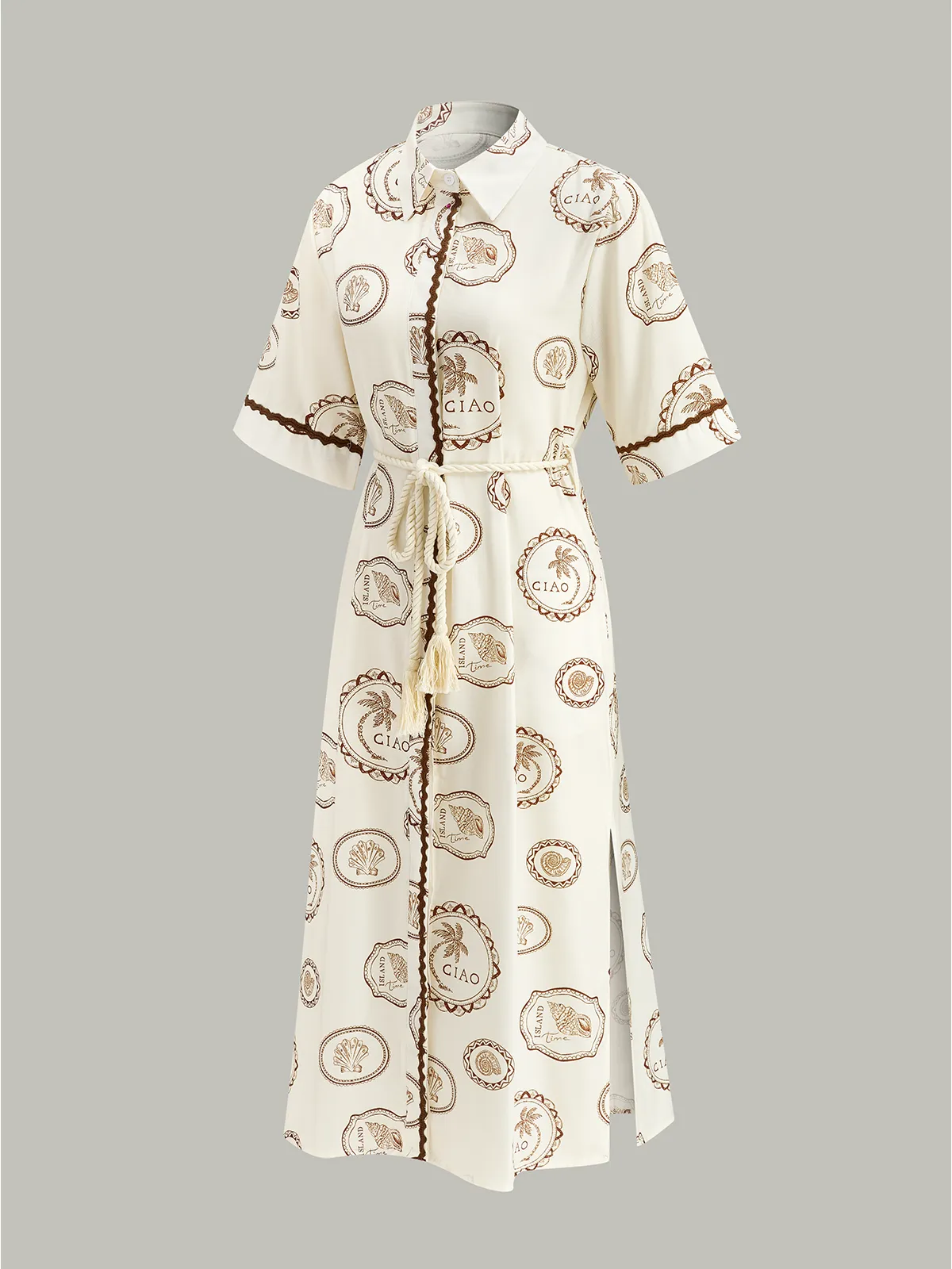 Printed Shirt Dress with Rope Tie Belt sold by COMMENSE product image thumbnail 2