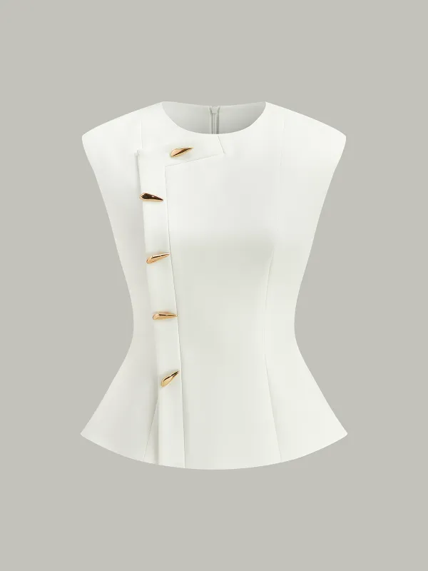 Sleeveless Peplum Top with Metal Buttons sold by COMMENSE
