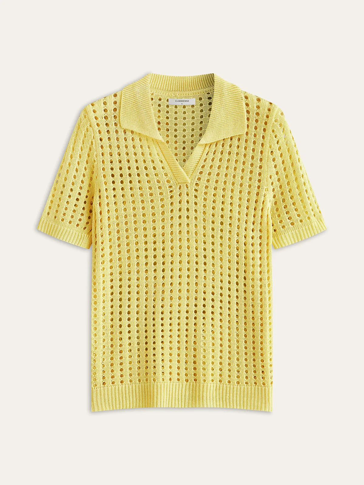 Openwork Knit Polo Top sold by COMMENSE