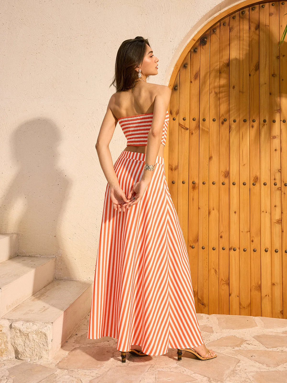 Striped Strapless Top and Maxi Skirt Set sold by COMMENSE product image thumbnail 5