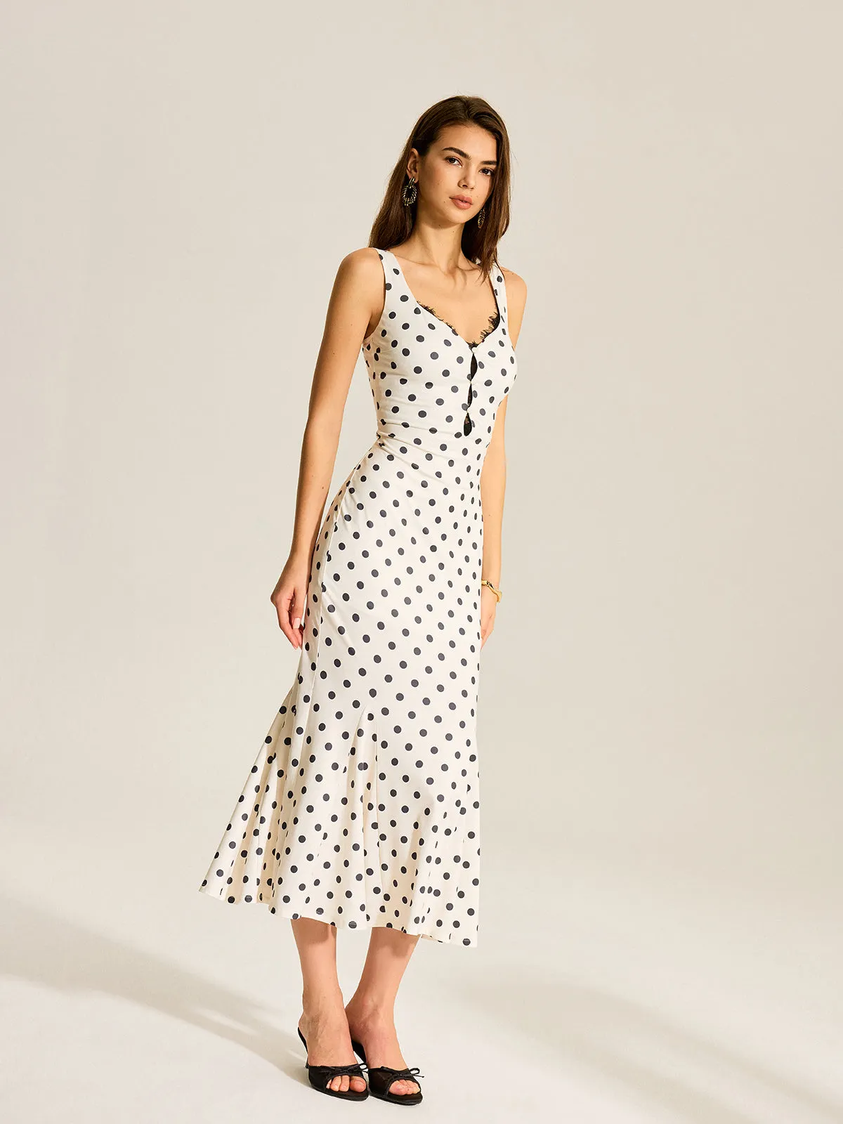 Polka Dot Two-Piece Maxi Dress with Lace Camisole sold by COMMENSE product image thumbnail 5
