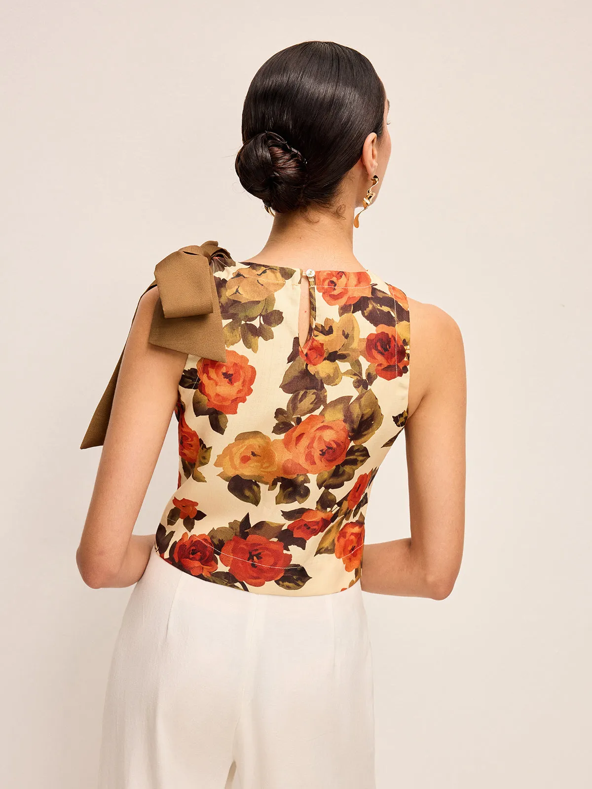 Floral Print Bow Detail Tank Top sold by COMMENSE product image thumbnail 3