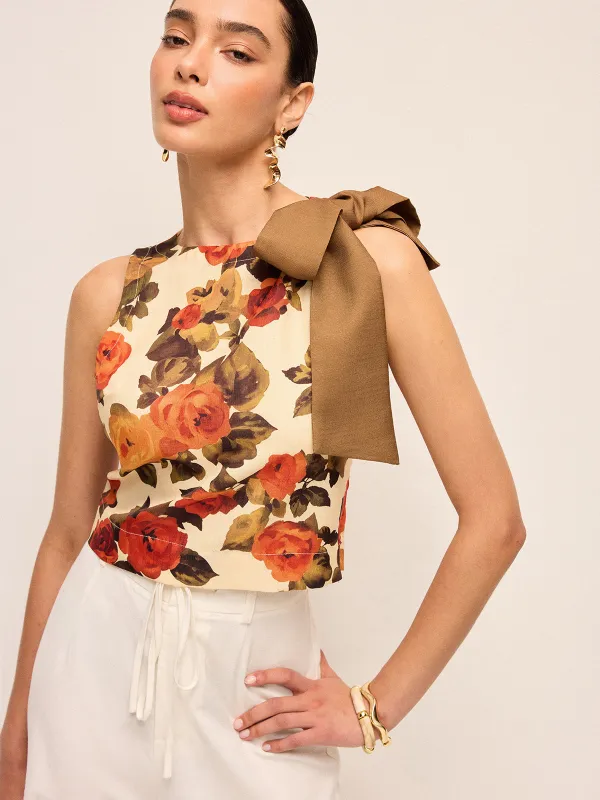 Floral Print Bow Detail Tank Top sold by COMMENSE