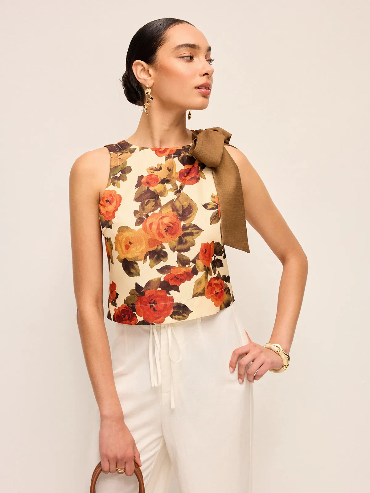 Floral Print Bow Detail Tank Top sold by COMMENSE product image thumbnail 4